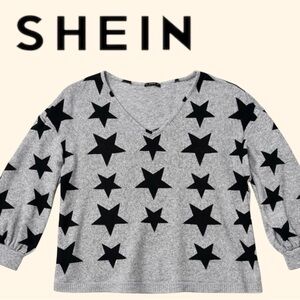 ⭐ SHEIN Star Print V-Neck Top | Balloon Sleeves | Small ⭐